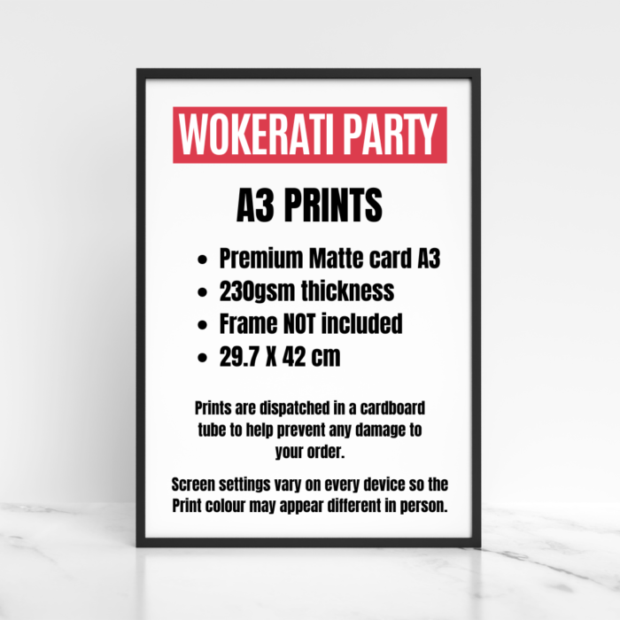 Wokerati Party Poster Prints Info A3