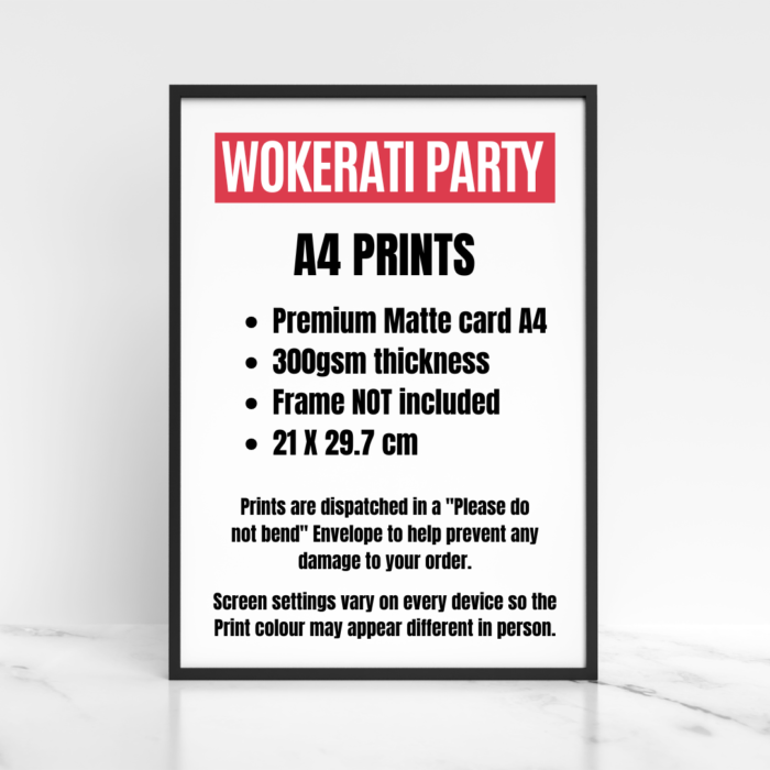 Wokerati Party Poster Prints Info A4