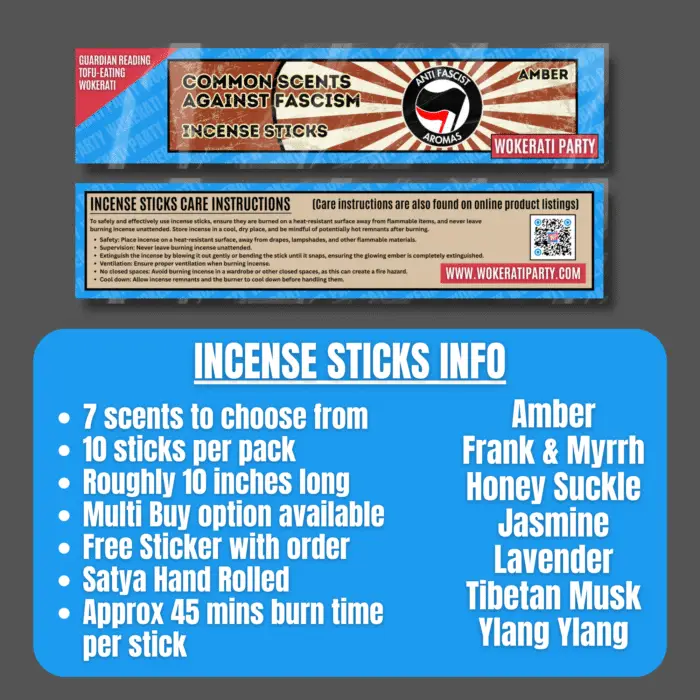 Anti Fascism Incense Sticks 10 Pack, Woke Political Gift for Feminist Empowerment, Anti Fascist Establishment Aromatherapy Meditation