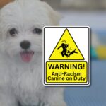 Anti Racism Canine Vinyl Sticker, Woke Left Wing Merch, Anti Fascist, Anti Reform UK, Anarchist Gift, No Human is illegal, Dog Warning Decal