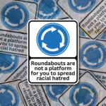 Roundabout Anti Racism Vinyl Sticker, Best Anti Racism Merch, Wokerati Party, 7x8.8 cm, Woke Left Wing Merch, Anti Fascist Anti Reform UK, England Flag Riots, No Human is illegal