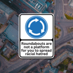 Roundabout Anti Racism Vinyl Sticker, Best Anti Racism Merch, Wokerati Party, 7x8.8 cm, Woke Left Wing Merch, Anti Fascist Anti Reform UK, England Flag Riots, No Human is illegal