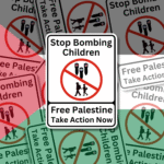 Stop Bombing Children Vinyl Sticker 8.5x6.3 cm, Gaza, Free Palestine Merch, Solidarity, Boycott Israel War, Woke Left Wing Merch No Human is illegal