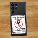 Stop Bombing Children Vinyl Sticker 8.5x6.3 cm, Gaza, Free Palestine Merch, Solidarity, Boycott Israel War, Woke Left Wing Merch No Human is illegal