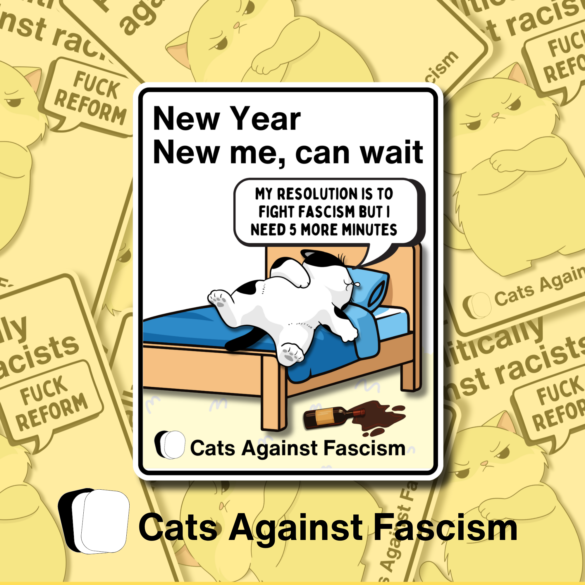 New Years Cats Against Fascism Sticker Best Anti Fascist Merch New Years Cats Against Fascism Sticker Best Anti Fascist Merch