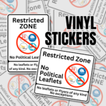 Restricted Zone No Political Leaflets Vinyl Sticker. Wokerati Party Vinyl Sticker Decal