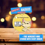 Cats Against Fascism- Racism is not Patriotism Button Pin Badge, UK Political Merch, Yellow Badge with angry cat saying "Racism is not Patriotism" with Cats Against Fascism Text and Logo above Mock up of packaging