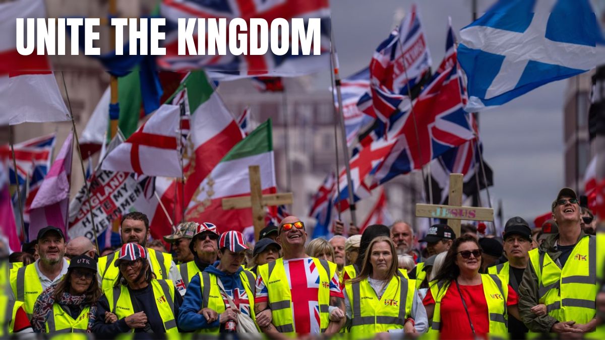 Crowds at the Unite the Kingdom march in central London in September 2025